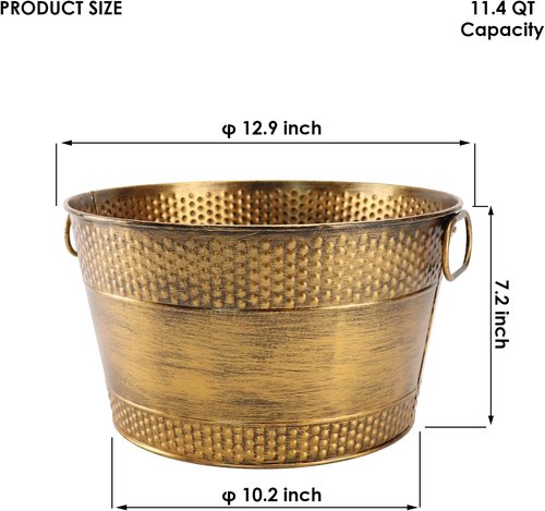 Metal Ice Bucket Galvanized Beverage Tub,Drink Buckets Large Cooler for Wine Beer Champagne Cocktails for Catering, Bars, Parties, Outdoor Events(Copper-1PC)