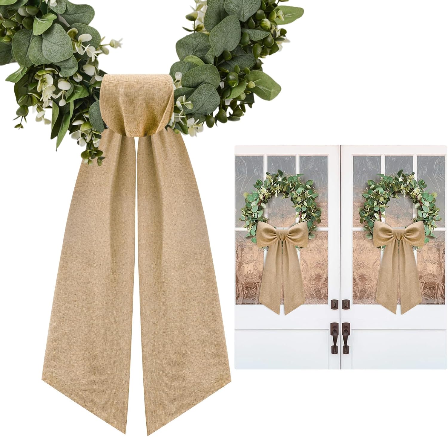 Regine Switzerland Burlap Wreath Sash - Elegant Ribbon Bow for Front Door Decor | 2 Pcs
