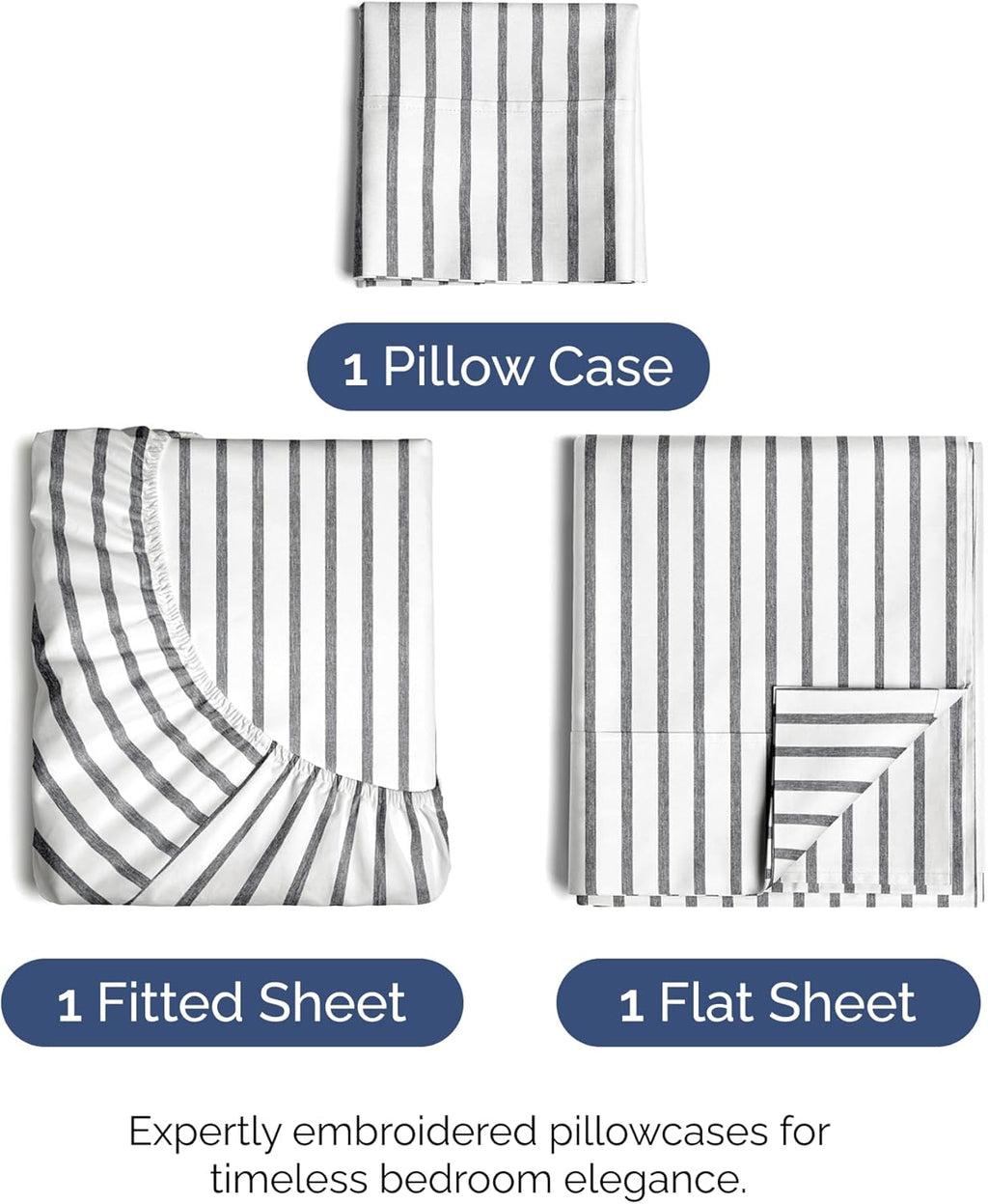 Skiennix Twin Size Sheet Set - Comfy Cooling Bed Sheets - Luxury Hotel Quality - Deep Pockets, Grey Stripes