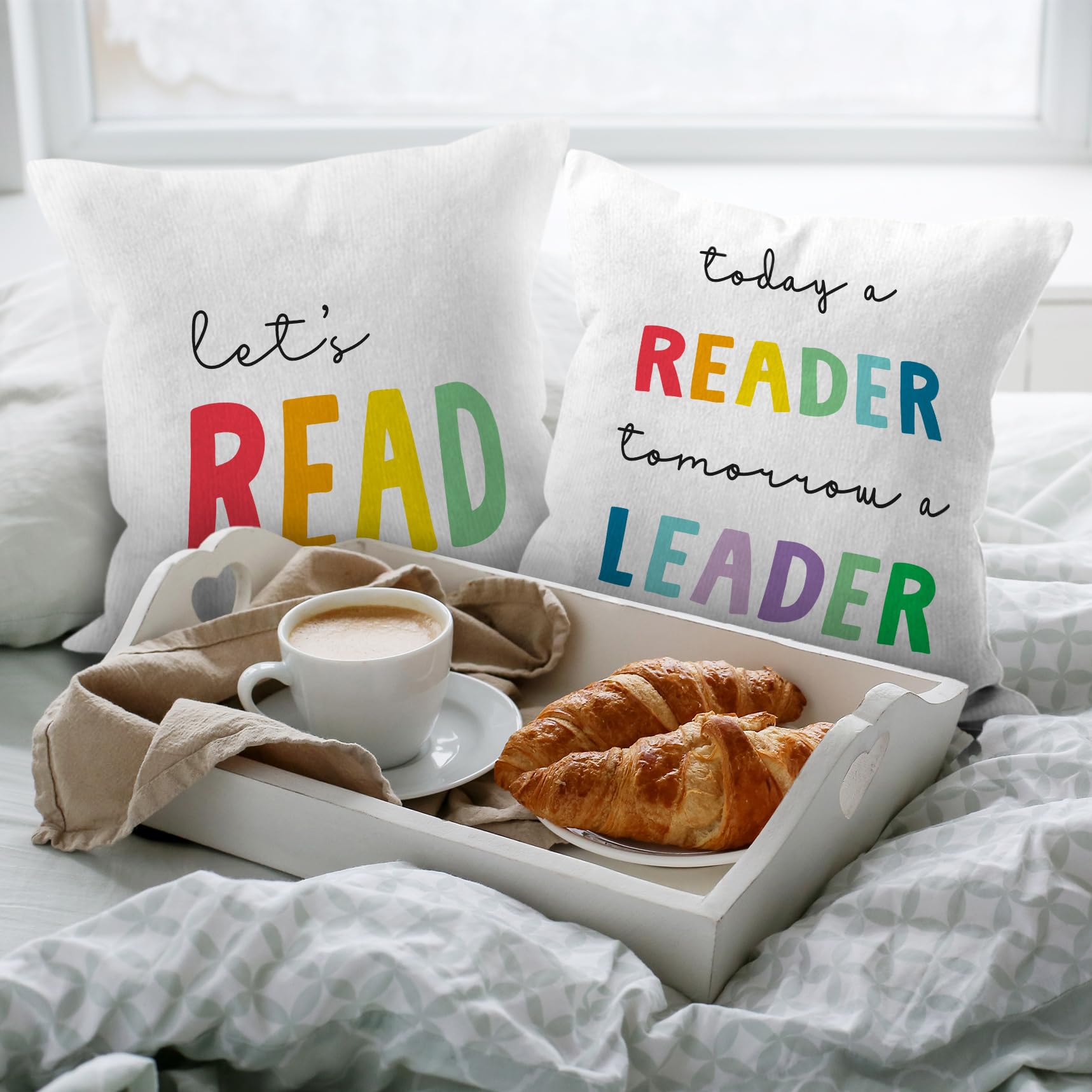 HIWX Reading Pillow Cover,Classroom Pillow Covers,Classroom Let's Read Today a Reader Tomorrow a Leader Decorative Throw Pillow Cover 18 x 18,Reading Nook Classroom Nursery Decor Set of 2 Pillow Case