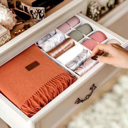 Criusia Sock Drawer Organizer Dividers - 8 Set Foldable Storage Bins for Baby Clothing, Underwear & Accessories (White)