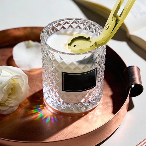 CHEFBEE Candle Wick Trimmer, Polished Stainless Steel Wick Clipper Cutter, Scissors, Reaches Deep Into Candles to Cut Spent Cord, Allow Cleaner Burn and Prevent Soot Buildup (Gold)