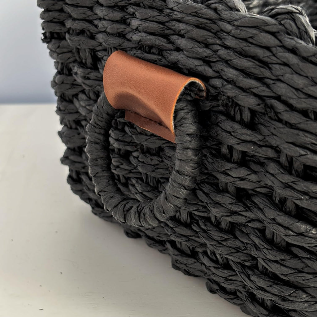 QingtuHome Paper rope Small Storage baskets for Organizing,Cute woven Little basket for Home，Shelves, Bathroom,Decorative basket,Set of 3 (Black)