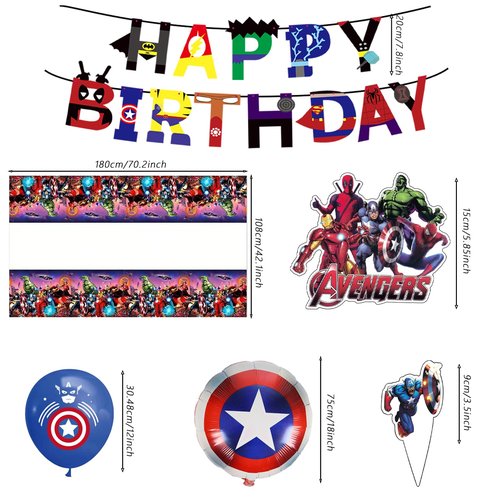 45PCS for superhero Birthday Party Supplies,Avengers Party Decorations Set Include Banner, Balloons, Cake Cupcake Toppers, Tablecloth for Girls Avengers Theme Party