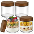 Bumobum 12 oz Glass Mason Jars with Lids, Glass Container with Acacia Wood Airtight Lid, Wide Mouth Canisters for Chia Pudding Loose Tea Coffee Meal Prep Parfait Salad Snacks Yogurt Spice, 4-Pack