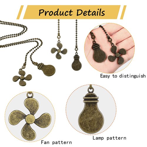 Dingion 8 Pieces Bronze Ceiling Fan Pull Chain Extension Bronze 12 Inch Ceiling Chain Star Moon Pendant Extender Ornament with Fan and Light Bulb Connector