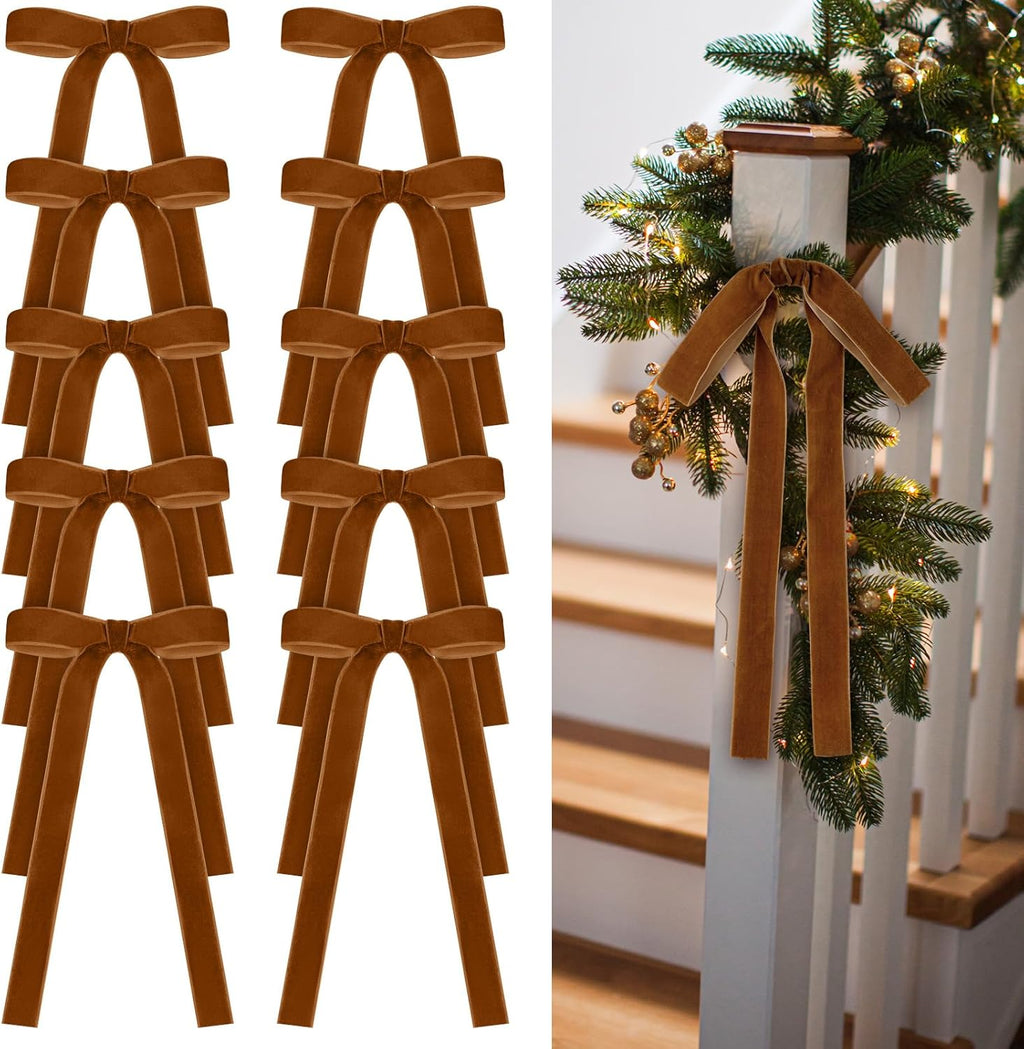 Skiennix 24 Pcs Velvet Bows - Vintage Ribbon Bows for Christmas Tree & Crafts | 9 x 13 Inch, Copper