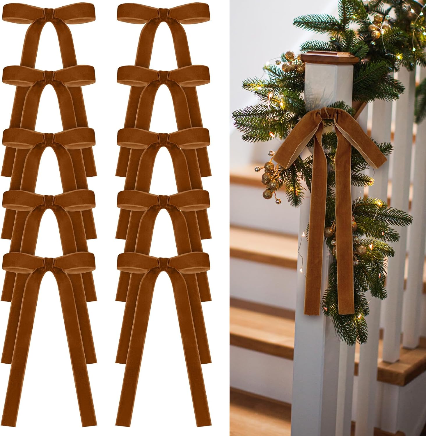 Skiennix 24 Pcs Velvet Bows - Vintage Ribbon Bows for Christmas Tree & Crafts | 9 x 13 Inch, Copper