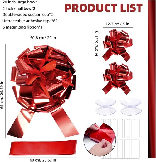 Big Car Bow - Metallic Red 20-Inch Round Gift Bow for Cars, Weddings, Birthdays & Christmas Decor