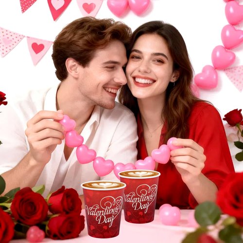 CCINEE 50 PCS Valentine's Party Supplies - Red Heart Love 9 oz Disposable Paper Cups for Valentine's Day Party Supplies