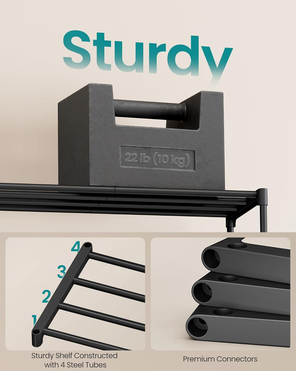 SONGMICS 6-Tier Shoe Rack - Stackable Metal Organizer for 24-30 Pairs - Black, 11.8 x 36.2 x 42.7 Inches