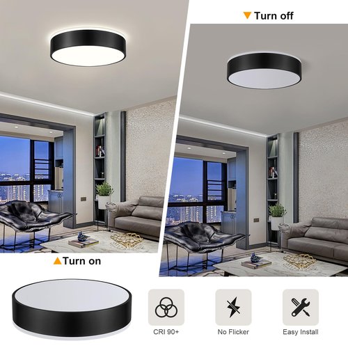 Goomavi Black Flush Mount Ceiling Lights, Modern Dimmable 5CCT Close to Lighting Fixture, 2700K-6000K LED Round Ceiling Lamp for Bedroom, Bathroom, Dining Room, Living Room-15.8in