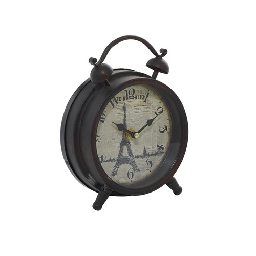 Deco 79 Metal Eiffel Tower Clock with Bell Style Top, 6" x 3" x 9", Black