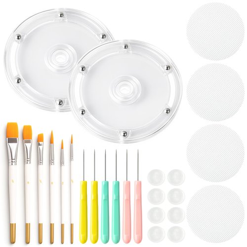 Cookie Decorating Supplies Including 2Pcs Acrylic Cookie Turntable 6Pcs Cookie Scribe Needle 4Pcs Silicone Mesh Mats 6Pcs Cookie Decoration Brushes 8Pcs Rubber Feet Bumpers