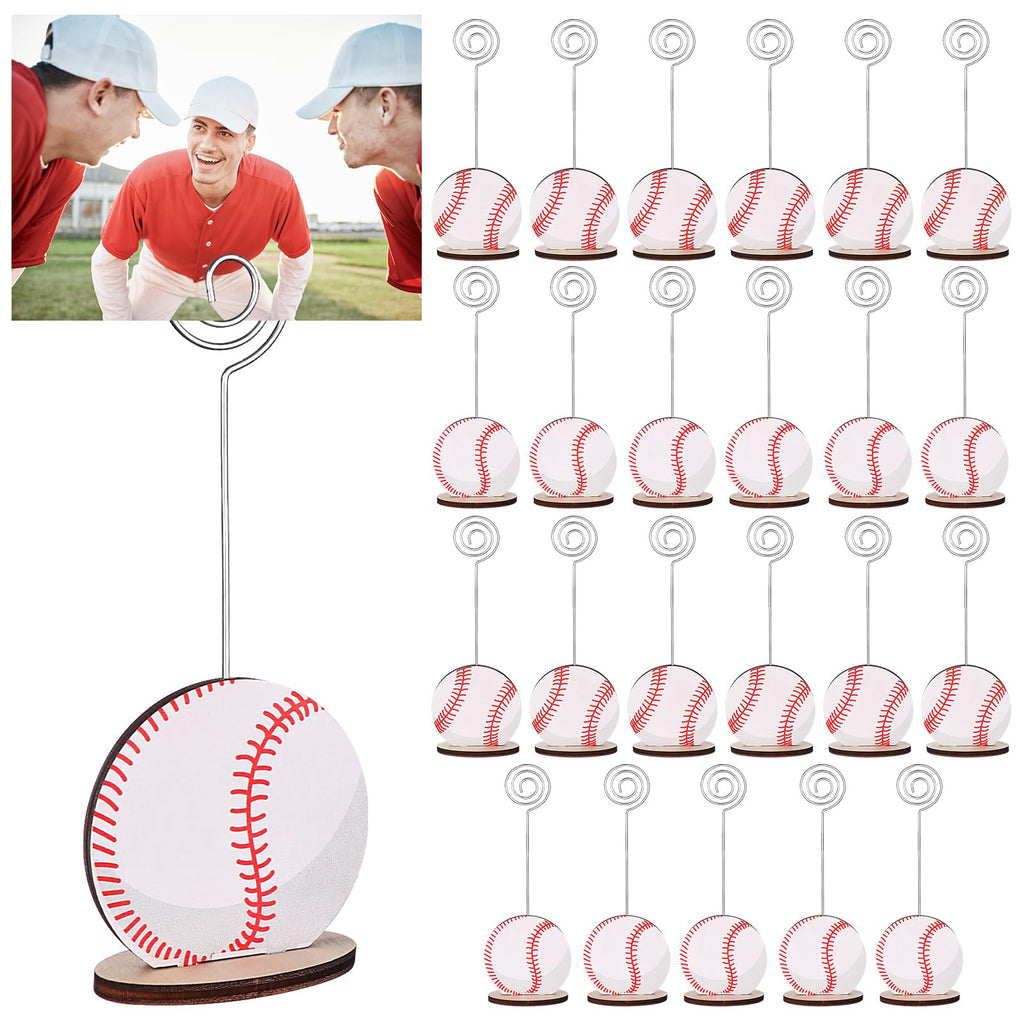 LIUBUJINGYING 24 Pcs Sports Ball Base Memo Clips Baseball Shaped Metal Wire Table Number Holders Baseball Card Holder Round Place Card Stands for Picture Note Card Menu Wedding Party Office