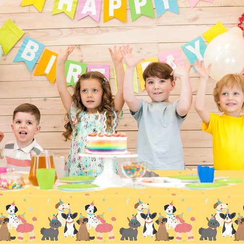 4 PCS Pet Dog Birthday Party Decorations Retro Puppy Birthday Plastic Tablecloth Rectangular Retro Dog Themed Table Cover Party Supplies for Kids Vintage Puppy Baby Shower Table Decor 108 x 54 In