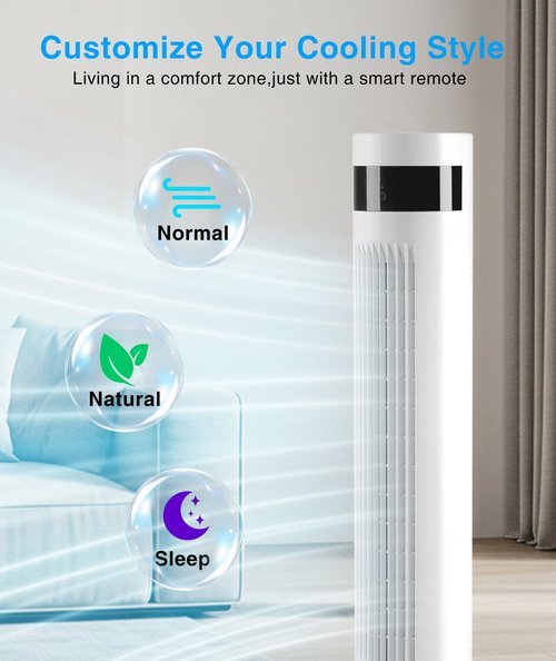 Tower Fan With Remote, Cooling Tower Fans that Blow Cold Air for Bedroom Office, 85° Oscillating Standing Bladeless Floor Fan for Home, 24ft/s Velocity, 3 Modes, 3 Speeds, 12Hrs, 36 inch (White)