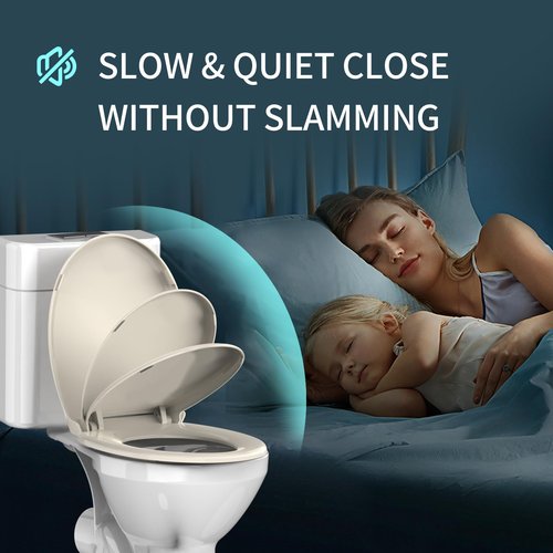 Round Toilet Seat Almond, Toilet Lid 16.5 inch with Soft Close, No Slam,Easy Installation & Release for Bottom Fixing Toilet，Safe PP Material Easy Clean，2 Years Support,B2B Available,Almond