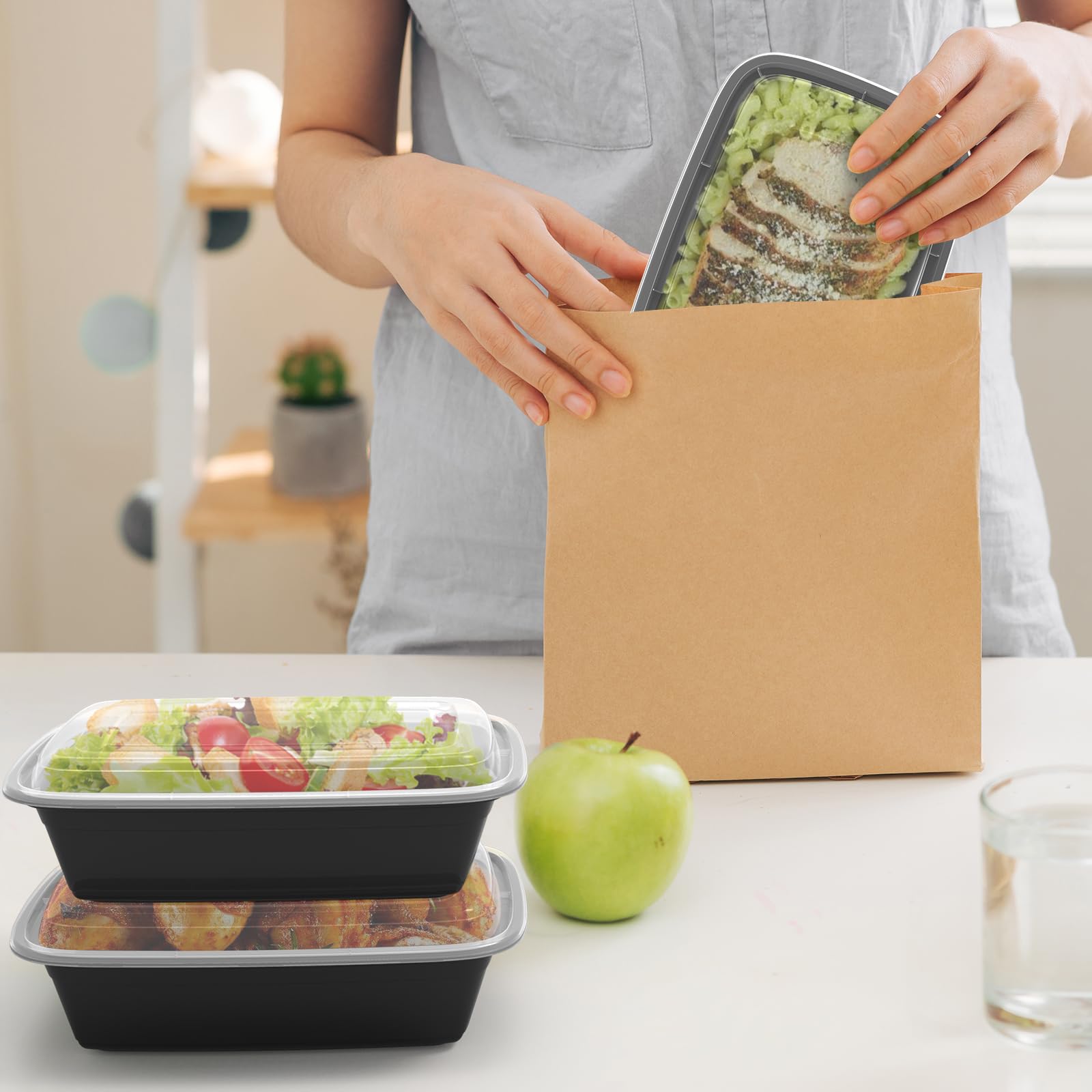 RANLITTLE Meal Prep Containers Reusable 38oz - Food Prep Containers with Lids 50 Pack, Disposable To Go Food Containers, Leakproof, Stackable, Takeout, BPA-Free, Microwave/Freezer Safe