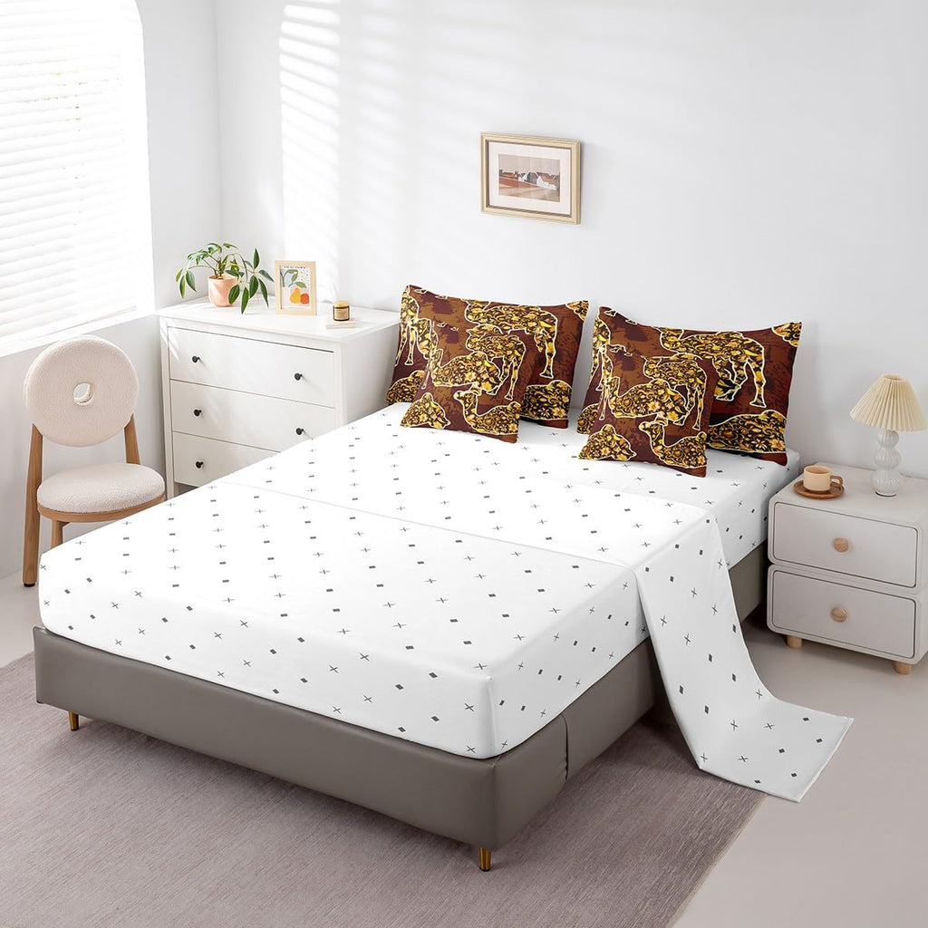 Feelyou Camel Bedding Set Boho Exotic Bed in a Bag Bohemian Damask Comforter Set Queen Size 7 Pieces for Kids Girls Brown European Floral Bed Set with Comforter, Sheet Set, Pillowcases, Pillow Covers