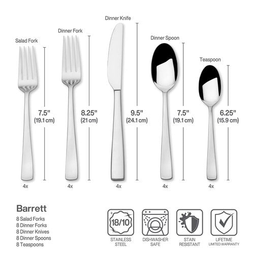 Mikasa Barrett 18.10 45 Piece Stainless Steel Cutlery Set, Service For 8