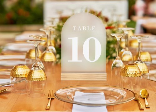 ORGANTEAM Wedding Table Numbers 1-30, Acrylic Arch Signs with Natural Wood Stands Holders, Rustic Table Decor for Reception & Parties (Frosted White)
