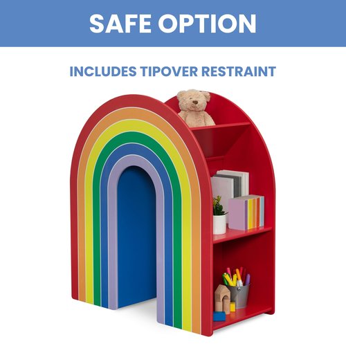 Delta Children Rainbow Bookcase – Greenguard Gold Certified Kids Bookshelf and Toy Storage, Montessori Bookcase for Playroom, Nursery and Classroom, Colorful Kids Book Shelf, Natural Finish