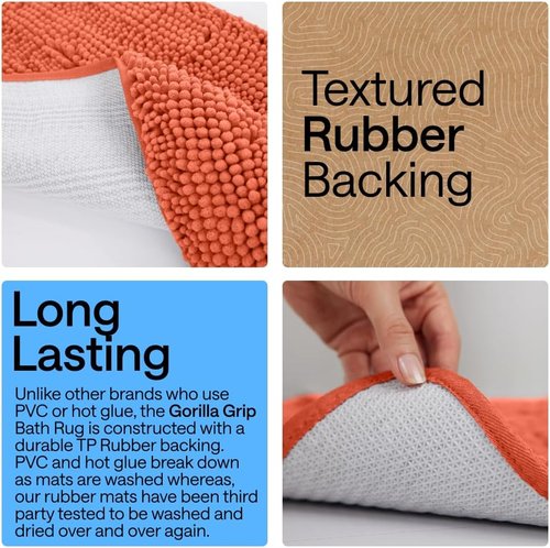 GORILLA GRIP Bath Rug Mat - Thick Soft Absorbent Chenille | Quick Dry Microfiber, 60x24 Coral