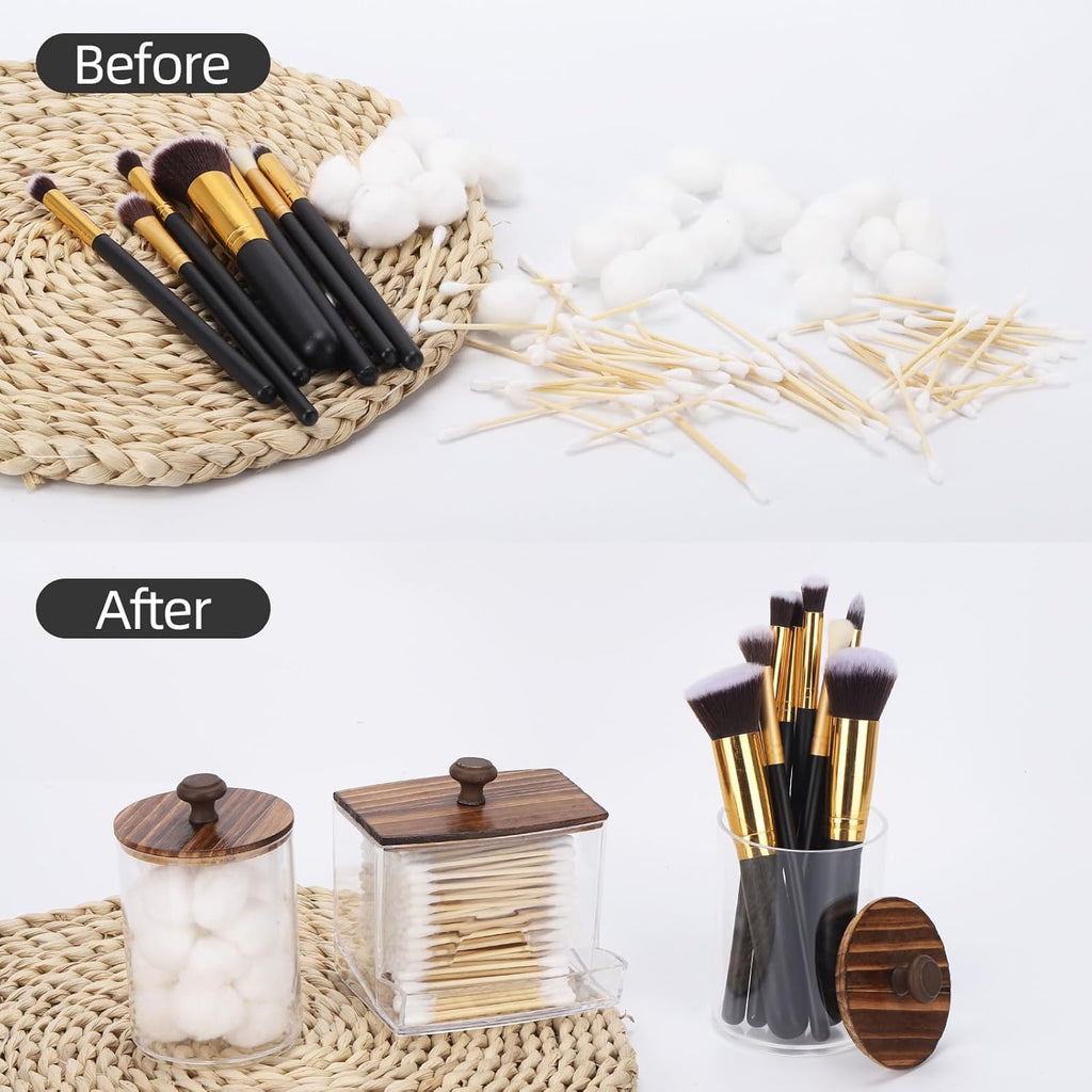 Tbestmax Qtips Holder - Clear Plastic Apothecary Jar Organizer for Cotton Swabs | 10oz Capacity