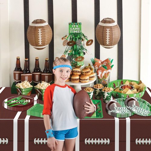 PIXHOTUL Football Party Supplies, Football Party Decorations with Football Plates, Napkins, Football Tablecloths, Forks for Football Birthday Party Tailgate Party Football Game Day, Serves 20