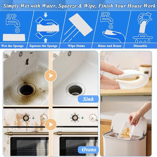 Magic Sponge | 52Pcs All-Purpose White Melamine Eraser Sheets - Disposable Cleaning Wipes for Furniture & Hard-to-Reach Areas
