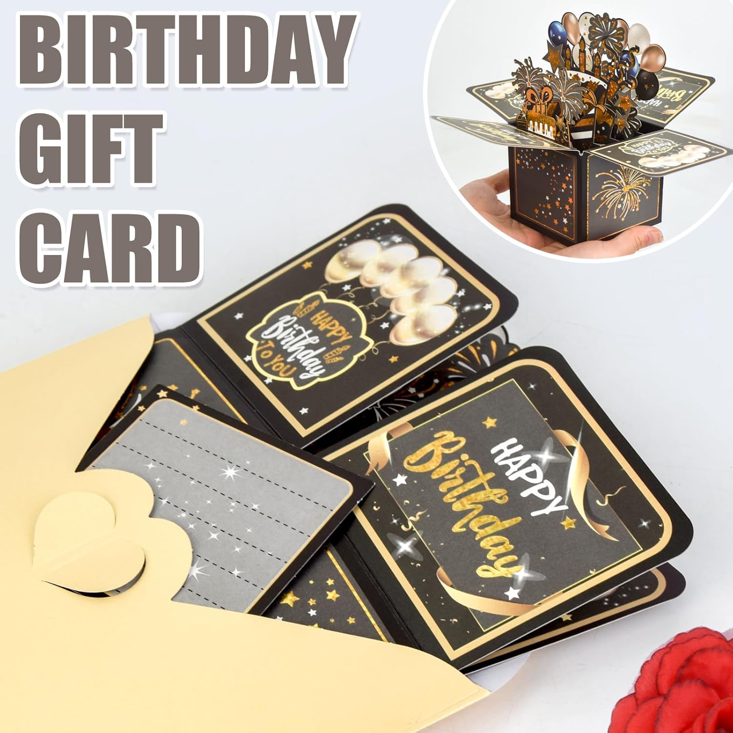 Surprise Pop Up Birthday Cards - Unique 3D Handmade Greeting Card for Adults & Kids | Black Design