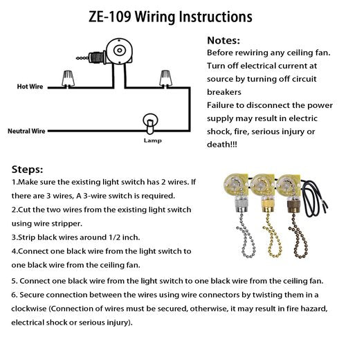 Akahttbn Ceiling Fan Light Switch Zing Ear ZE-109,Two-wire On-Off Control Pull Chain Switch Compatible with Hunter Ceiling Fans Wall Lamps (Bronze Pull Chain) 3 Pcs