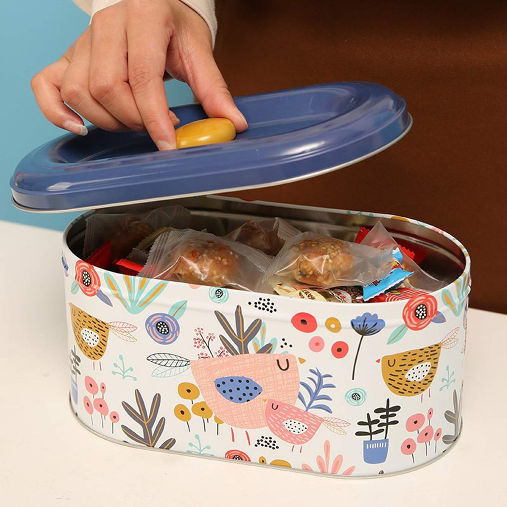 TUSIMI Tin Cookie Snack Jars Biscuit Storage Tin Canister Cookie Jar Home Kitchen Food Gifts Storage Containers with Lid for Biscuit Cookie Chocolates Toddler | Food-Safe (Floral D)