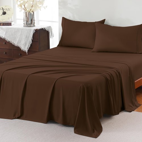 ChicView Queen Sheet Set,4 Pieces Hotel Luxury Breathable Soft Microfiber Bedsheets, Anti Pilling Deep Pockets Easy Care Bed Sheets, Pinecone Brown