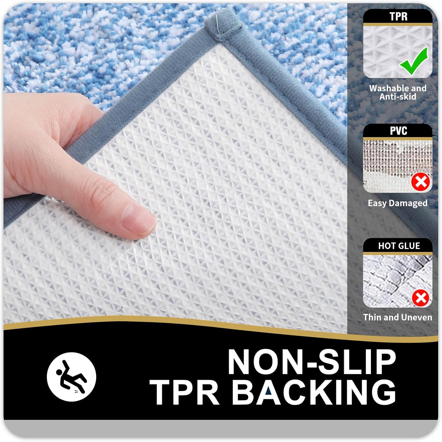 OLANLY Bathroom Rugs - Extra Soft Microfiber Bath Mat | Non-Slip, Machine Washable, Quick Dry (24x16, Blue)