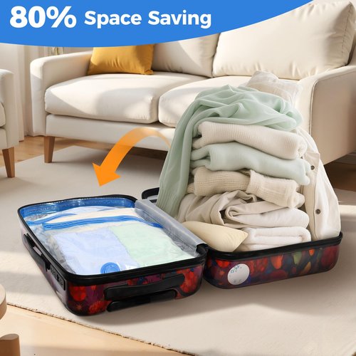 Eunhdet 15 Pack Travel Vacuum Storage Bags with Cordless Electric Pump, Combo Rechargeable Space Saver Vacuum Seal Bags for Clothing Travel Vaccine Sealed Storage Bag for Comforters Blankets Clothes
