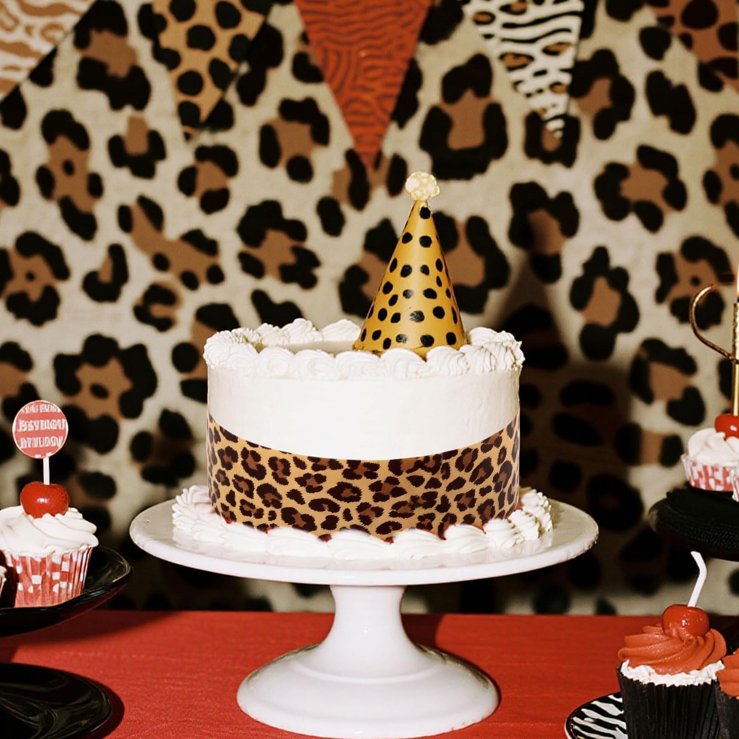 Skiennix Edible Paper - Cheetah Print Cake Wraps | 3 Sheets, 2.4x11 Inches for Birthday Decor