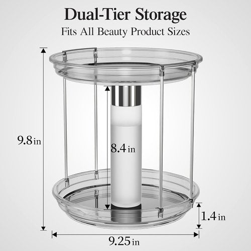 Delamu 2-Tier Rotating Makeup Organizer - Large Capacity Skincare & Perfume Holder | Grey
