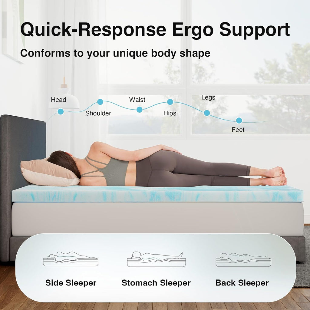 Novilla Memory Foam Mattress Topper - 2 Inch Cooling Gel Infused | CertiPUR Certified Comfort for Queen Sleeper Sofa, RV, Dorm Room