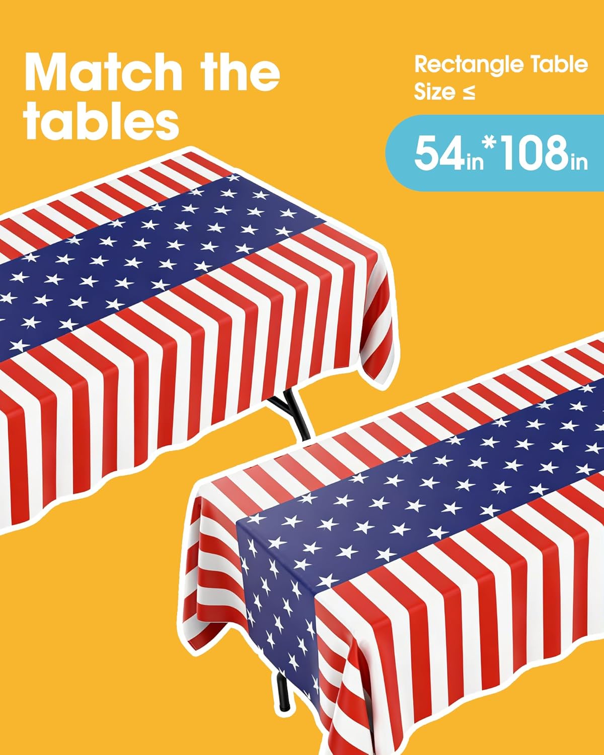 Niuara American Flag Tablecloths - 4 Pack Disposable 54" × 108" Rectangle Covers for Parties & Holidays