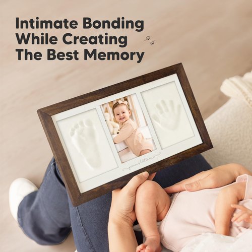 KeaBabies Baby Hand and Footprint Kit - Clay Handprint Keepsake Frame, Newborn Nursery Picture Frame, Personalized New Mom Gifts for Baby First Christmas Shower (Dark Walnut)