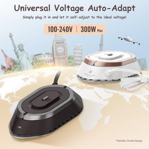 Newbealer Travel Iron - Mini Dry Iron with Global Voltage, 300W Power, Non-Stick Soleplate | Ultra-Lightweight Brown