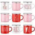 Mumufy 9 Pcs Valentine's Day Coffee Mugs 12 oz Valentine's Day Enamel Mug Romantic Coffee Mug Outdoor Camper Mug Kiss Love Sign Camping Tea Cup for Valentine's Day Party Campfire
