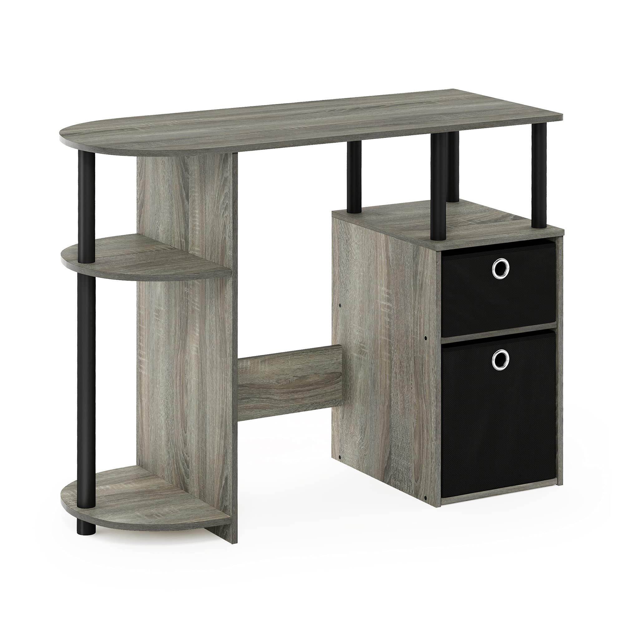 Furinno JAYA Desk, 38.4" Wide Gaming Desk with Bin Drawers, Computer Desk with Side Shelf, Office Desk for Study, Home Office, Bedroom, Dorm, Study Room, French Oak