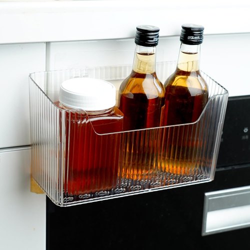 Clear Cabinet Door Organizer by [Brand Name] - 2 Pack Adhesive Wall Mounted Bins for Kitchen, Bathroom & Office Storage