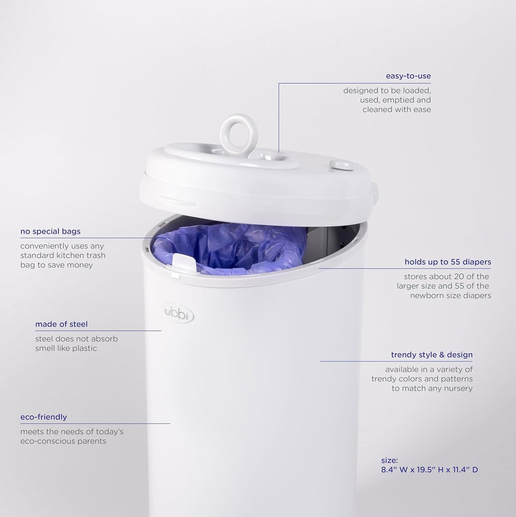 Ubbi Steel Diaper Pail - Odor Locking Design, No Special Bag Needed | Award-Winning Blush Pink