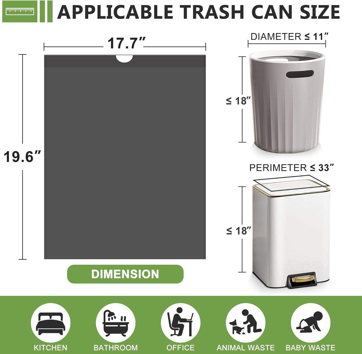 Skiennix 4 Gallon Drawstring Trash Bags - Tear-Free Bathroom & Office Wastebasket Liners | 132 Count, Black