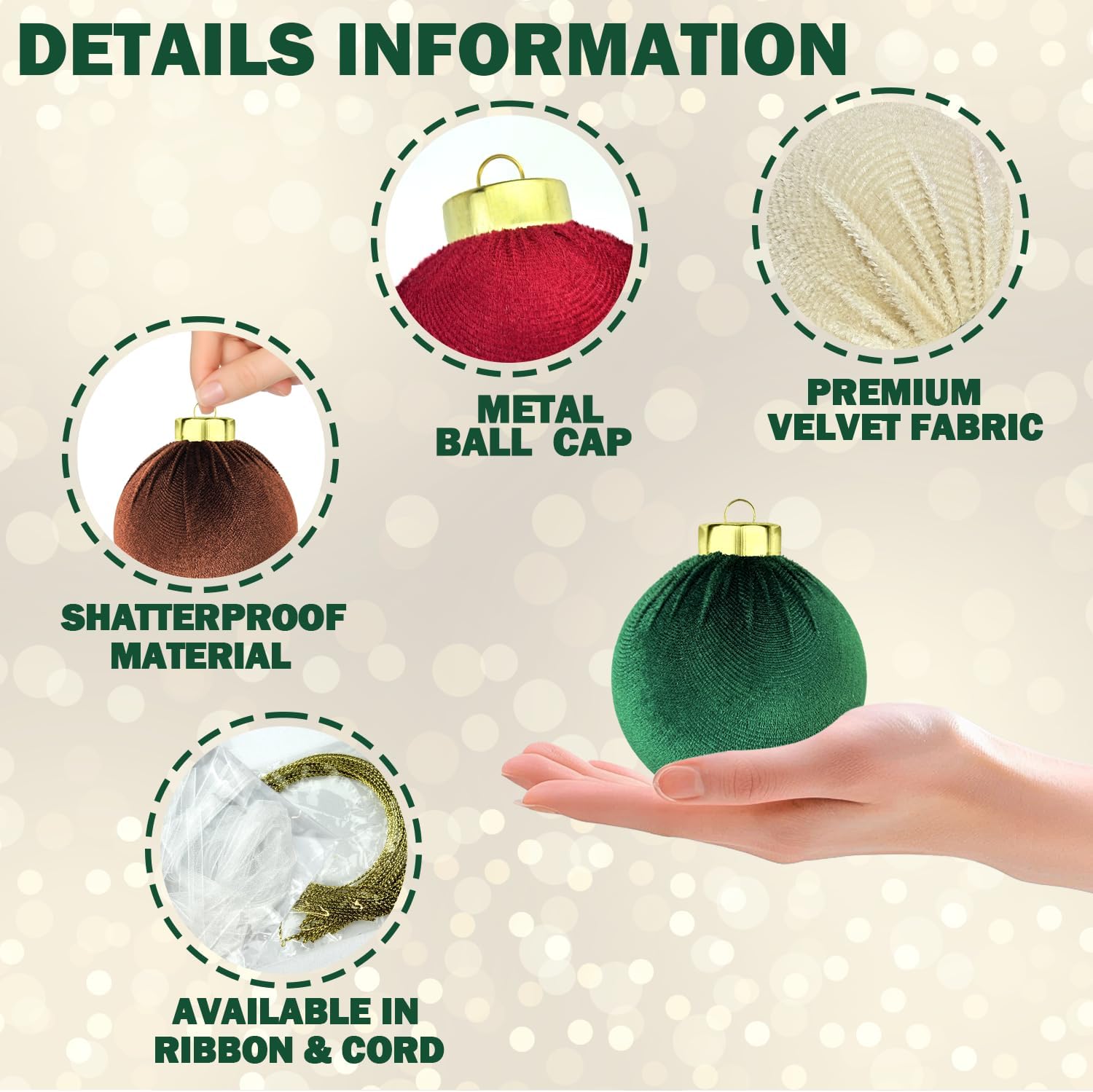 Velvet Christmas Tree Ornaments - 15 PCS Large Shatterproof Baubles | Flocked Multi-Color Decor