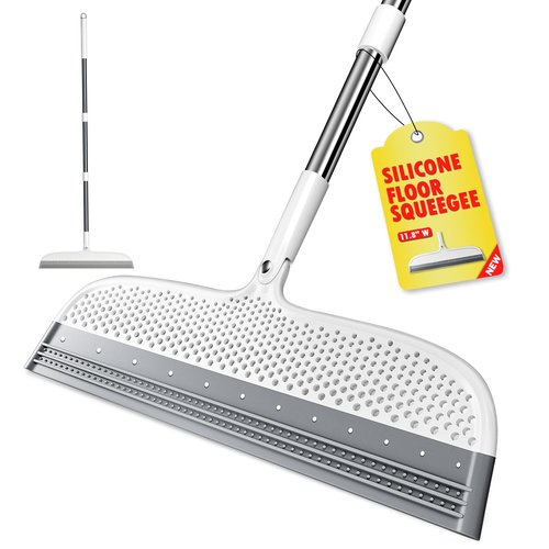 Silicone Floor Squeegee, 180° Rotating Air Broom, Squeegee for Floor with a Long Handle, Magic Broom for Water and Pet Hair Removal on Bathroom Floors, Tile, Deck and Glass, Indoor Cleaning Tool